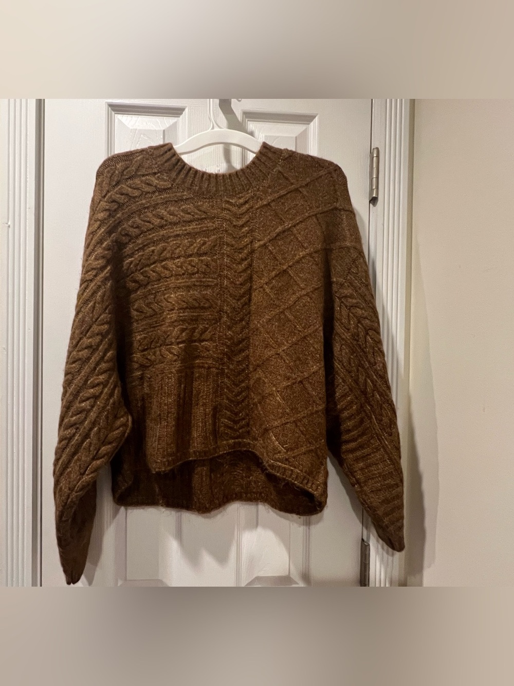 Abercrombie & Fitch Brown Cable-Knit Crewneck Sweater
